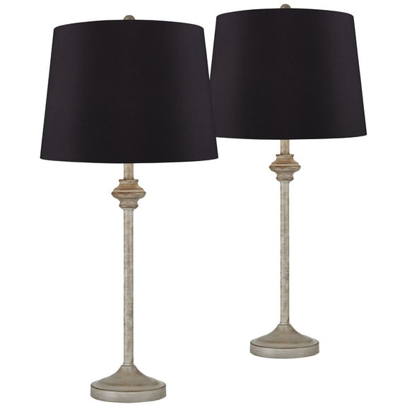 360 Lighting Lynn Country Cottage Buffet Table Lamps 26 3/4" High Set of 2 Light Beige Wood Black Faux Silk Drum Shade for Bedroom Living Room Office