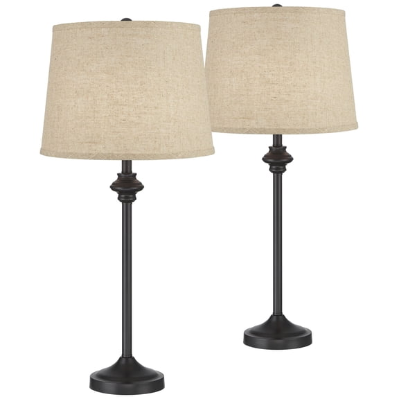 360 Lighting Lynn Modern Industrial Buffet Table Lamps 26" High Set of 2 Dark Bronze Metal Burlap Fabric Drum Shade for Bedroom Living Room Bedside