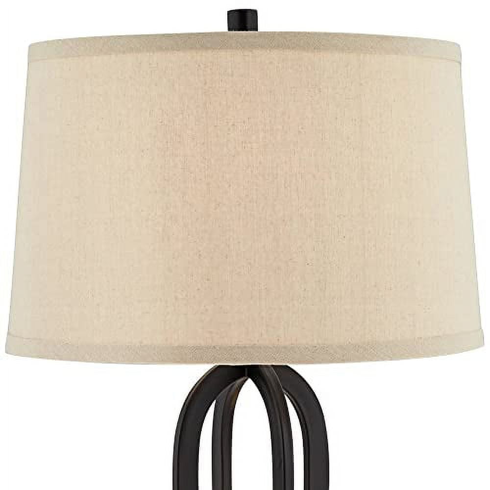 Marcel Black Metal Table Lamps with Natural Linen Shades and USB Ports