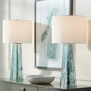 360 Lighting Marcus Modern Table Lamps 30" Tall Set of 2 Mercury Glass Column White Drum Shade for Bedroom Living Room Bedside Nightstand Office Home