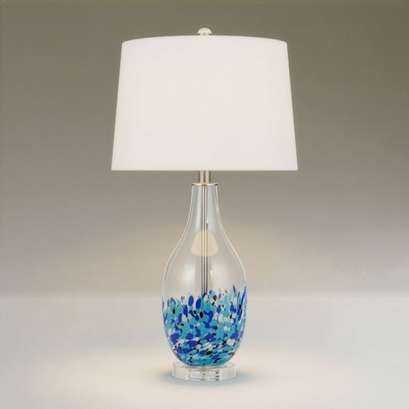 360 Lighting Marnie Modern Coastal Table Lamp 28" Tall Blue Art Glass White Fabric Drum Shade for Bedroom Living Room Bedside Nightstand Office House