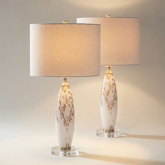 360 Lighting Melina 27 1/2" High White and Beige Glass Table Lamp Set with Dimmer