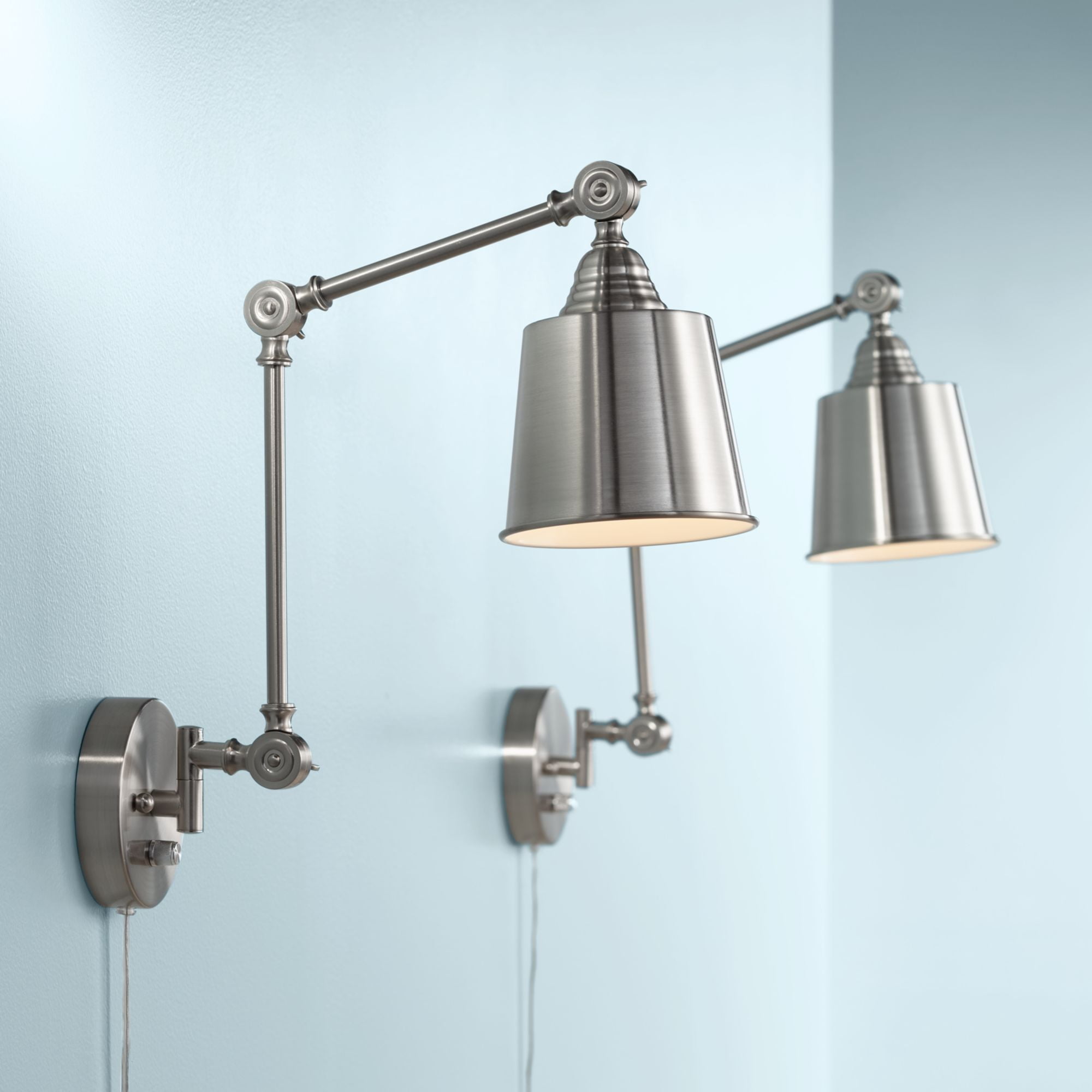 Mendes Brushed Nickel Adjustable Swing Arm Wall Lamp Set