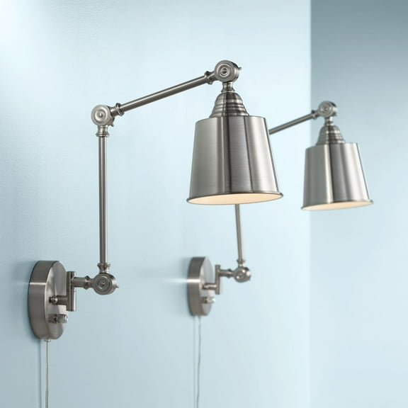 360 Lighting Mendes Modern Wall Lamps Set of 2 Brushed Nickel Plug-in 4 1/4" Light Fixture Up Down Adjustable for Bedroom Reading Living Room Hallway