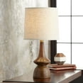 thumbnail image 1 of 360 Lighting Mid Century Modern Table Lamp 24" High Walnut Faux Wood Brown Off White Linen Drum Shade for Bedroom Living Room House Bedside Office, 1 of 8