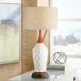 thumbnail image 1 of 360 Lighting Mid Century Modern Table Lamp with USB and AC Power Outlet Workstation Charging Base 30" Tall White Ceramic Drum Shade Bedroom, 1 of 8