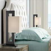 360 Lighting Modern Accent Table Lamps 20.5" High Set of 2 Espresso Bronze Metal Open Rectangular Oatmeal Box Shade for Living Room Family