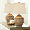 thumbnail image 1 of 360 Lighting Modern Accent Table Lamps 22" High Set of 2 Warm Bronze Geometric Urn Tapered Drum Shade for Living Room Family Bedroom Office, 1 of 8