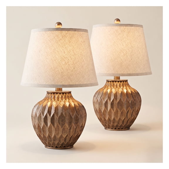 Possini Euro Design Modern Accent Table Lamps 22" High Set of 2 Warm Bronze Geometric Urn Tapered Drum Shade for Living Room Family Bedroom Office