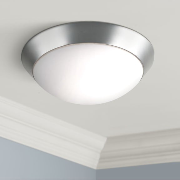 360 Lighting Modern Ceiling Light Flush Mount Fixture 13" Wide Brushed Nickel 2-Light Frosted Glass Dome Shade for Bedroom Kitchen Living Room Hallway