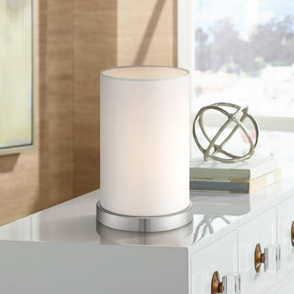 360 Lighting Modern Desk Table Lamp 10 1/2" High Silver Metal White Fabric Cylinder Shade for Bedroom Bedside Office