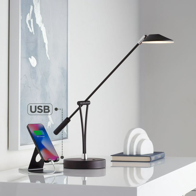 360 Lighting Modern Desk Table Lamp with USB Charging Port LED 20 High  Satin Black Metal Adjustable Arm for Bedroom Office