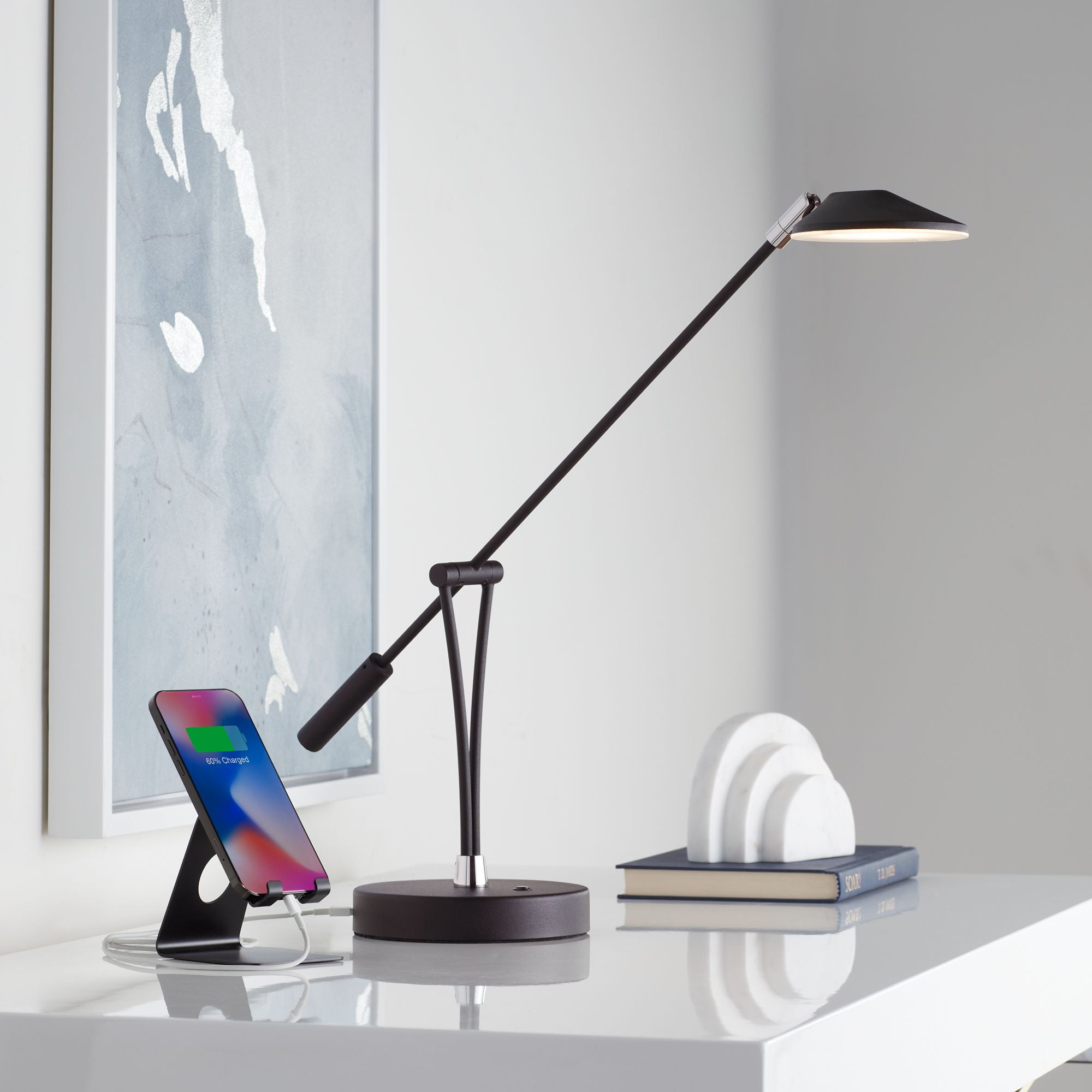 Satin Black Adjustable Metal Desk Lamp with USB Port