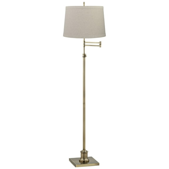 360 Lighting Modern Floor Lamp Adjustable Swing Arm 70" Tall Antique Brass Burlap Drum Shade for Living Room Reading Bedroom Office