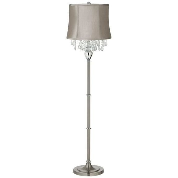 360 Lighting Modern Floor Lamp Standing 62 1/2" Tall Brushed Nickel Silver Crystals Taupe Gray Drum Shade for Living Room Bedroom Office House Home
