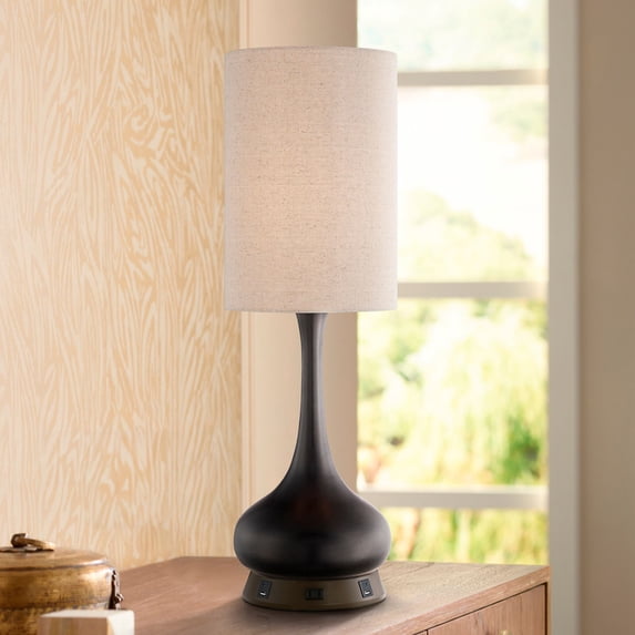 Possini Euro Design Modern Table Lamp with USB and AC Power Outlet Workstation Charging Base 24.5" High Espresso Bronze Droplet Living Room Desk