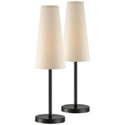 360 Lighting Modern Table Lamps 26" High Set of 2 Dark Espresso Bronze Metal Off White Linen Cone Shade for Bedroom Living Room House Home Nightstand