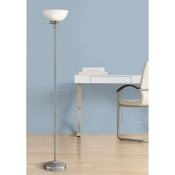 360 Lighting Modern Torchiere Floor Lamp with USB Charging Port 71” Tall Satin Nickel Alabaster Glass Shade Living Room Reading