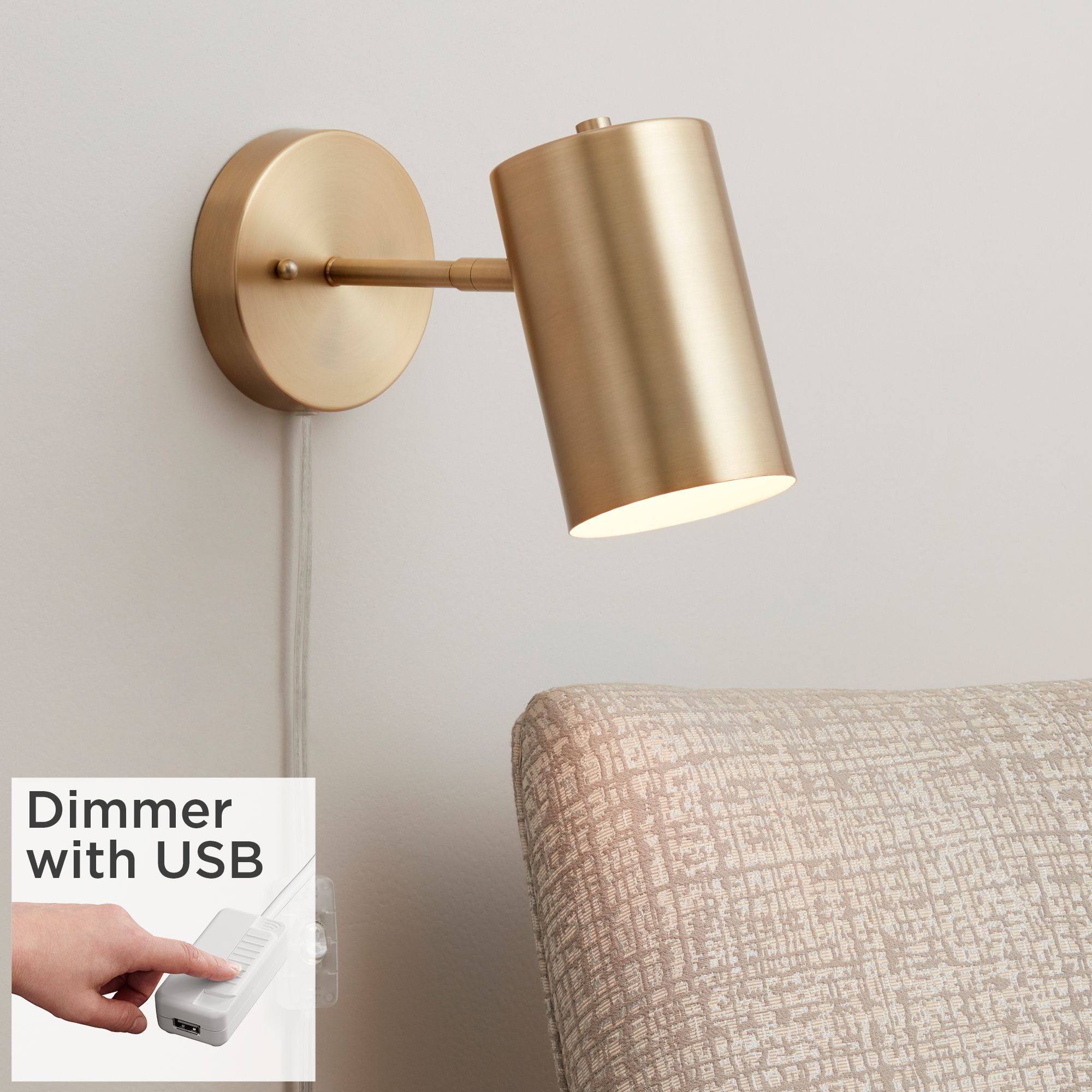 360 Lighting Modern Wall Lamp with USB Port Polished Brass PlugIn 5