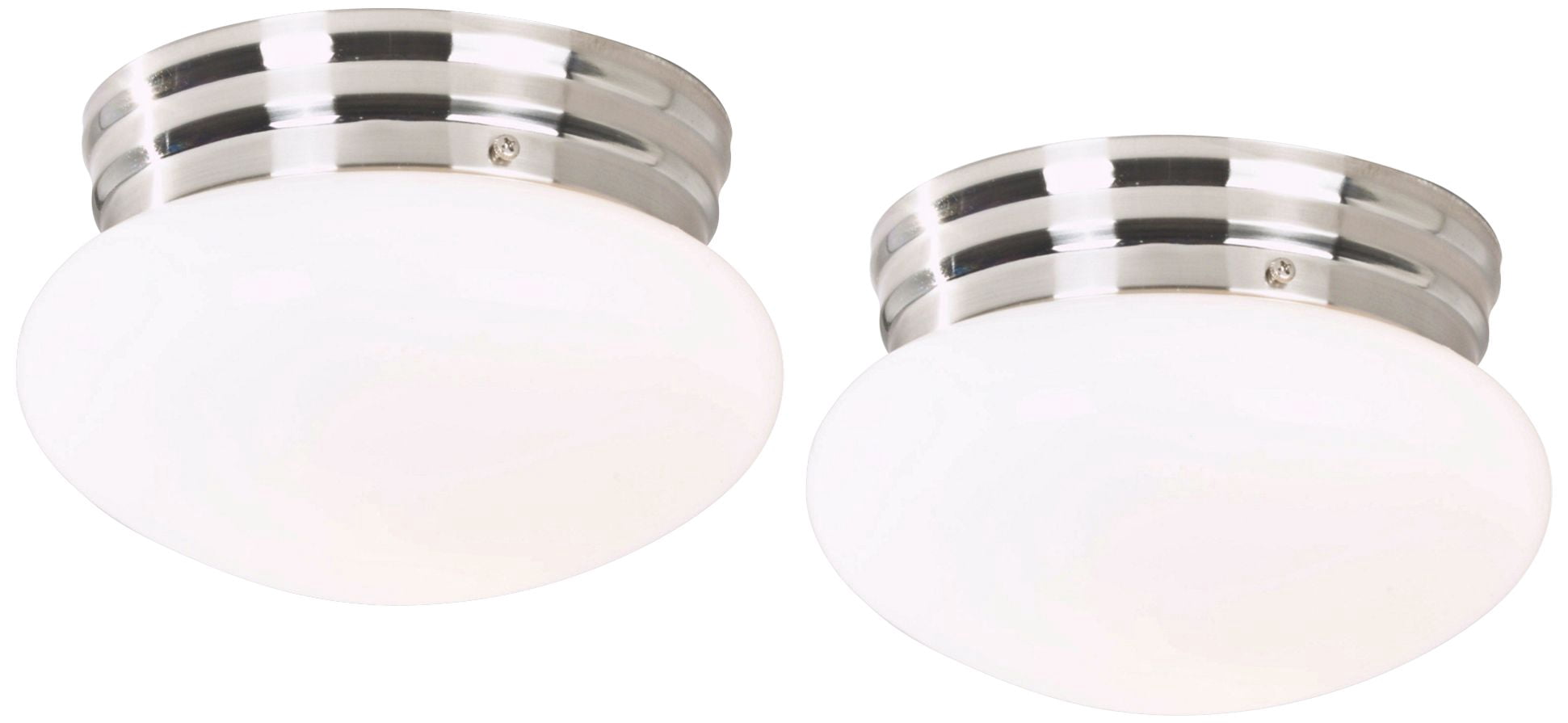 360 Lighting Mushroom Modern Ceiling Light Flush Mount Fixtures Set of 2 8" Brushed Steel Silver Soft White Glass Shade for Bedroom Kitchen