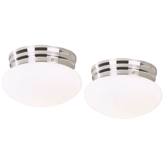 360 Lighting Mushroom Modern Ceiling Light Flush Mount Fixtures Set of 2 8" Brushed Steel Silver Soft White Glass Shade for Bedroom Kitchen
