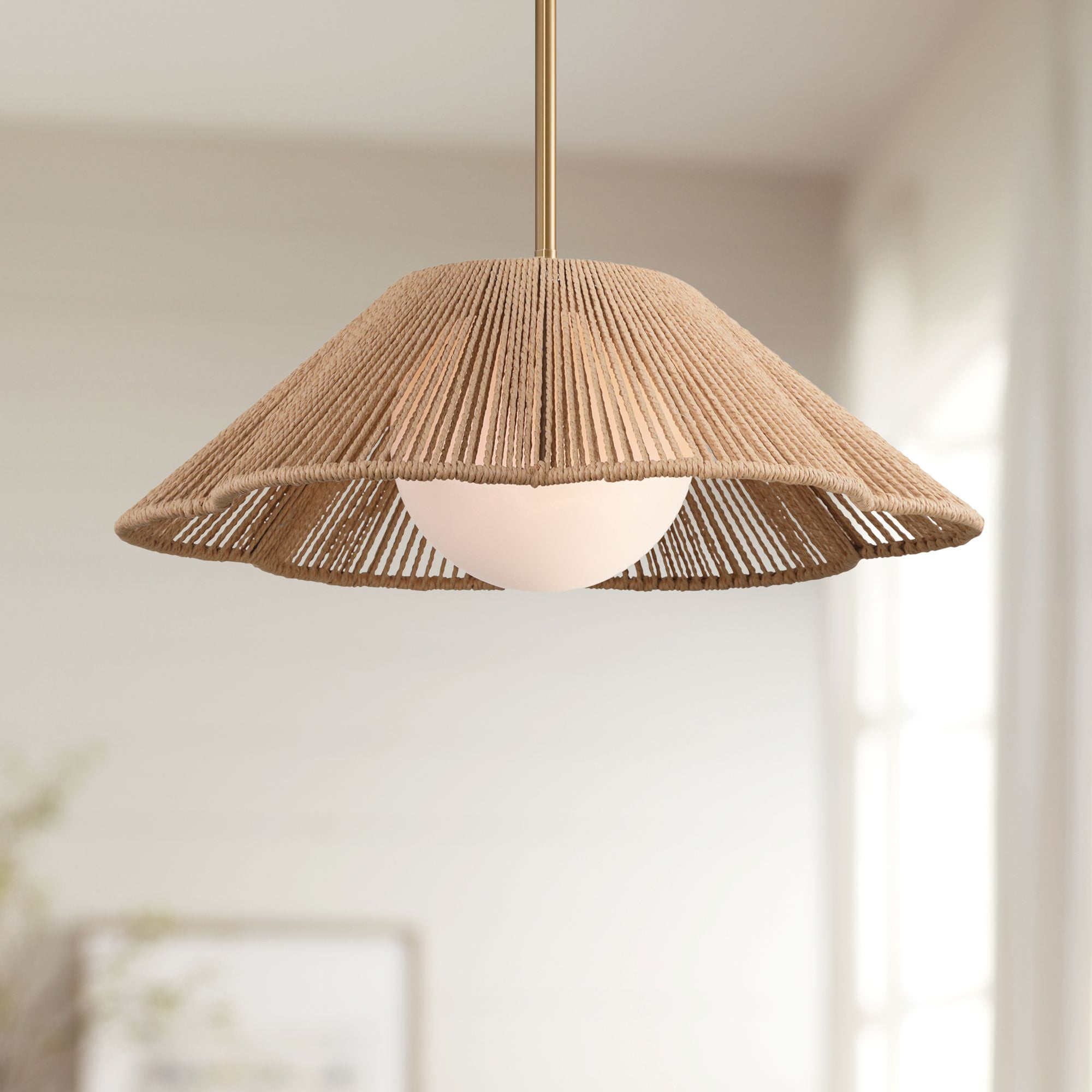 360 Lighting Mylinh 22 1/4" Modern Cottage Pendant Ceiling Light Fixture Dining Room Over Table Hanging Brass Finish Natural Rope