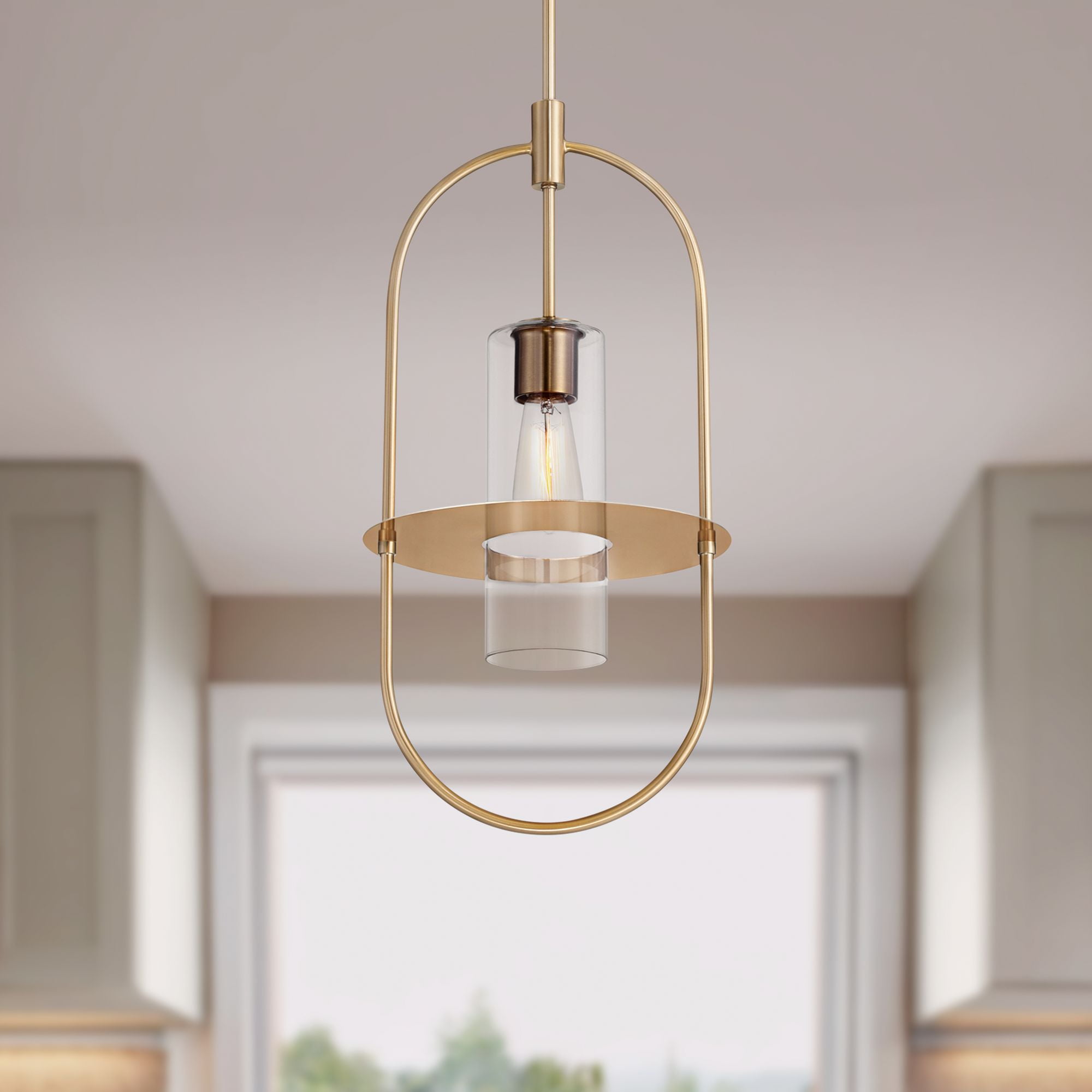 Warm Brass and Clear Glass Mini Pendant Light with Adjustable Height