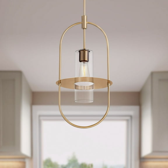 360 Lighting Optimus 12" Modern Pendant Ceiling Light Fixture Dining Room Over Table Kitchen Island Oval Clear Warm Brass Finish Mini