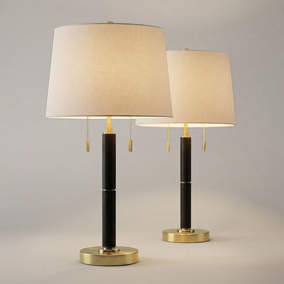 360 Lighting Rawdon 27"H Brass Black 2-Light Pull-Chain Table Lamp Set with Dimmer