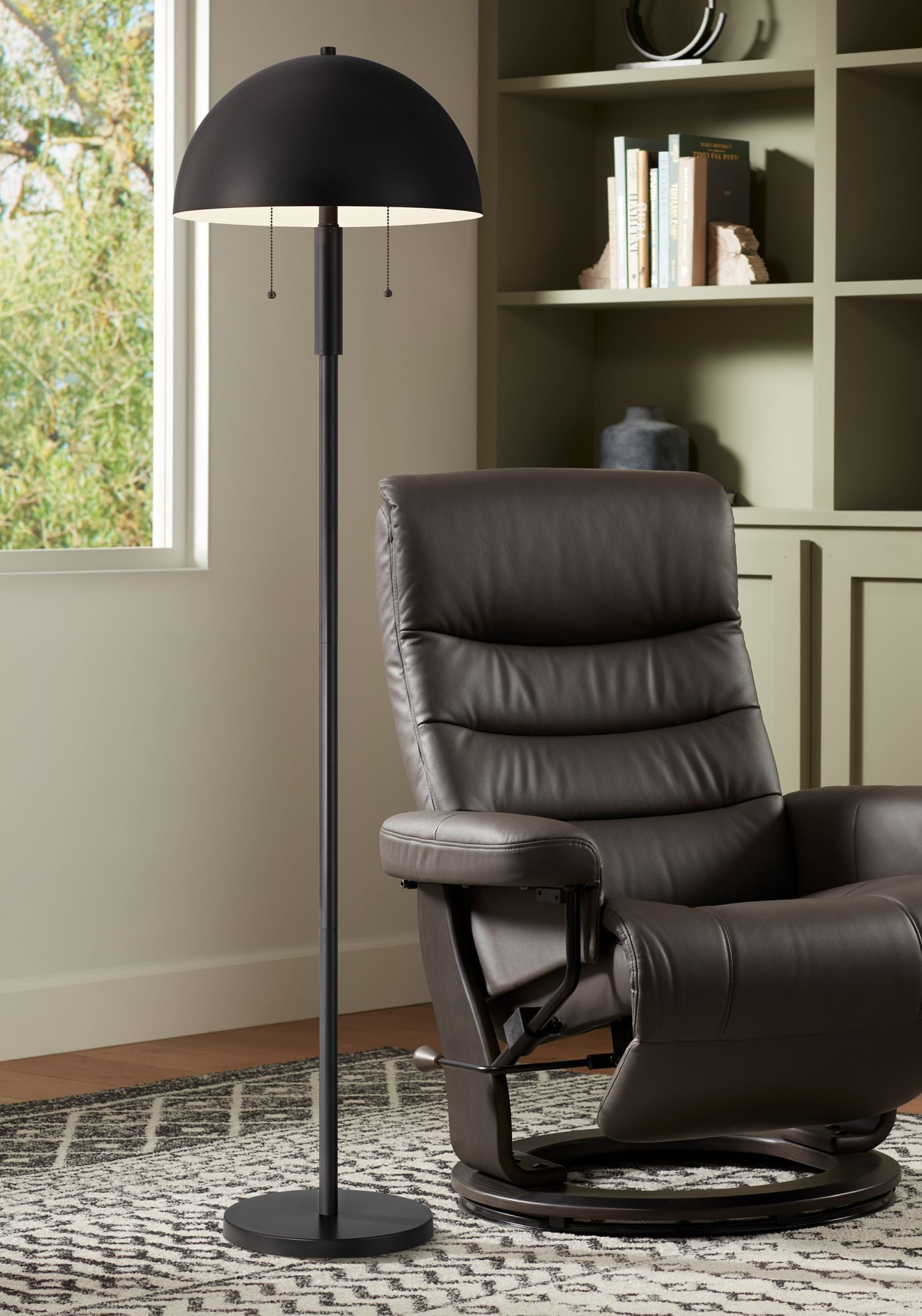 Rhys Black Metal Dome Shade Mid-Century Modern Floor Lamp