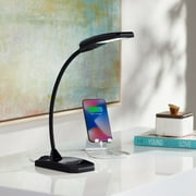 360 Lighting Ricky Modern Desk Lamp 13 3/4 High Black with USB Charging Port LED Gooseneck Touch On Off Dimmer for Bedroom Bedside Office House Desk