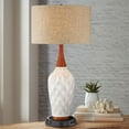 thumbnail image 1 of 360 Lighting Rocco Modern Mid Century Table Lamp 30" Tall White Ceramic with Dimmable USB and AC Power Outlet in Base Tan Drum for Living Room House, 1 of 7