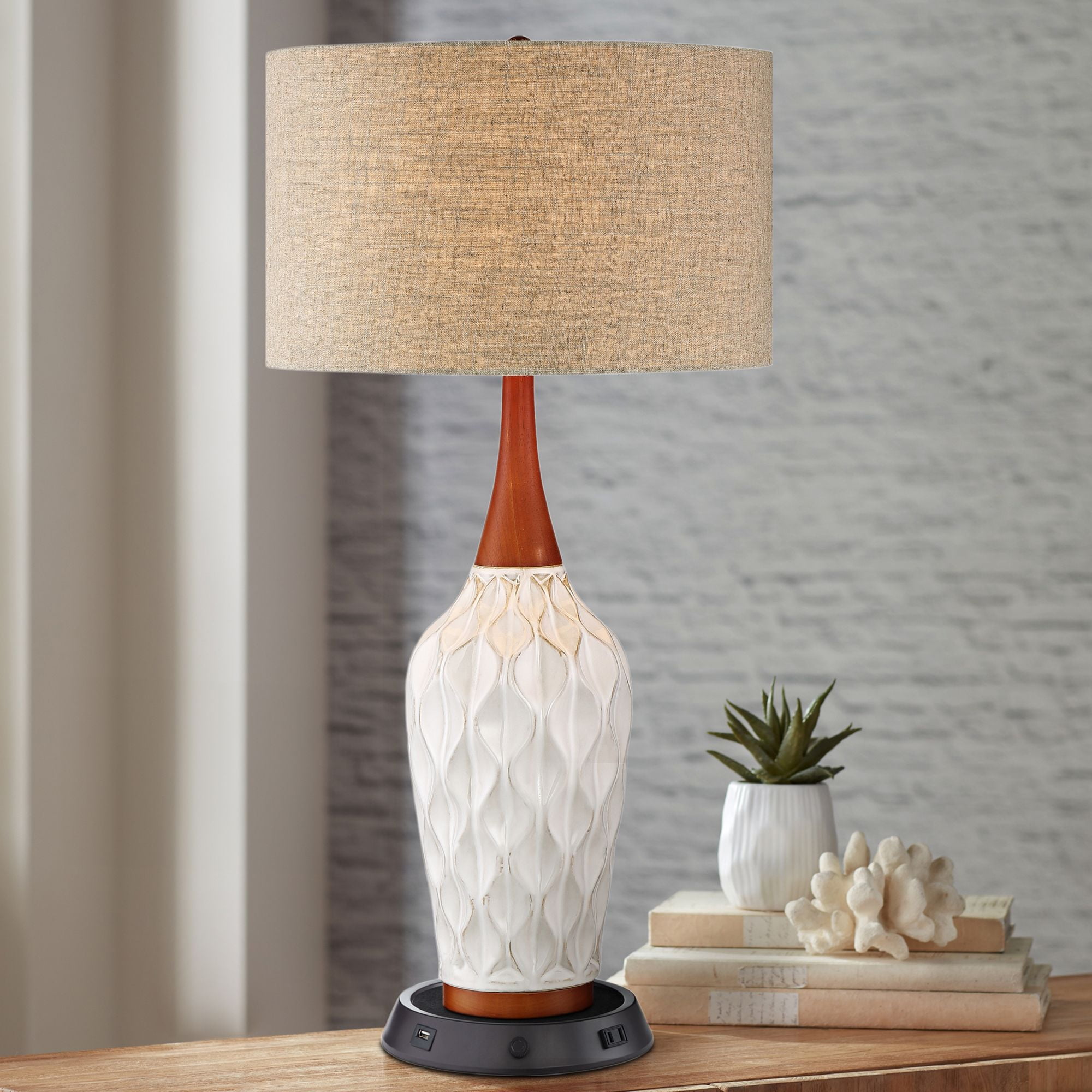 360 Lighting Rocco Modern Mid Century Table Lamp 30" Tall White Ceramic ...