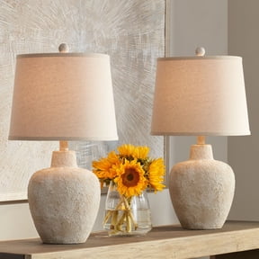 Possini Euro Design Romeo 23 1/2" High Jar Farmhouse Rustic Accent Table Lamps Set of 2 Beige Distressed Earth Tone Finish Living Room