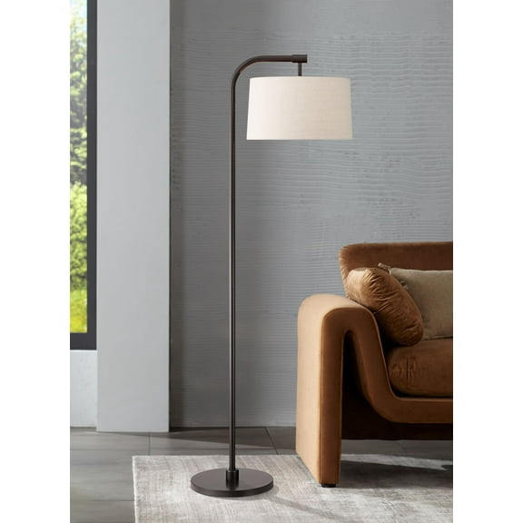 360 Lighting Serra Modern 64" Tall Standing Floor Lamp Chairside Arc Offset Arm Foot Switch Art Deco Brown Dark Bronze Finish