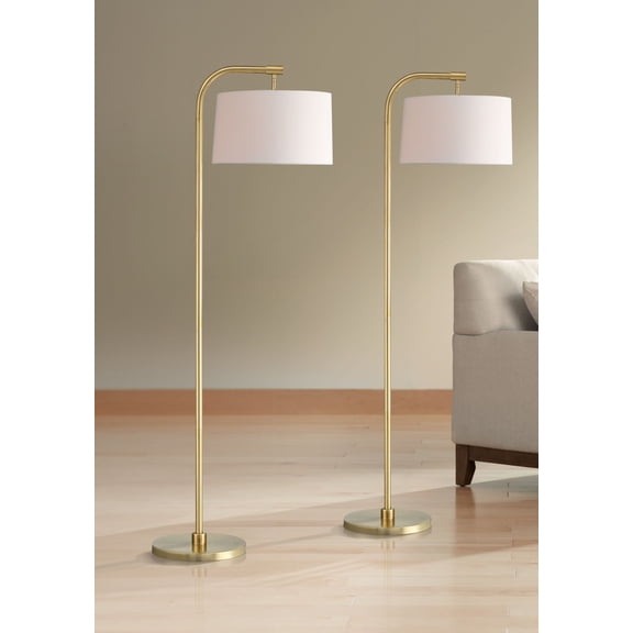 360 Lighting Serra Modern 64" Tall Standing Floor Lamps Set of 2 Lights Chairside Arc Foot Switch Offset Arm Metal Warm Gold