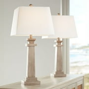 360 Lighting Sienna 29 3/4" Tall Farmhouse Rustic End Table Lamps Set of 2 USB Port Brown Faux Wood Finish Living Room Charging