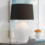 360 Lighting Simon 27 Tall Modern 3-Way Table Lamp Textured Geometric Pattern White Finish Single Black Shade Living Room Bedroom