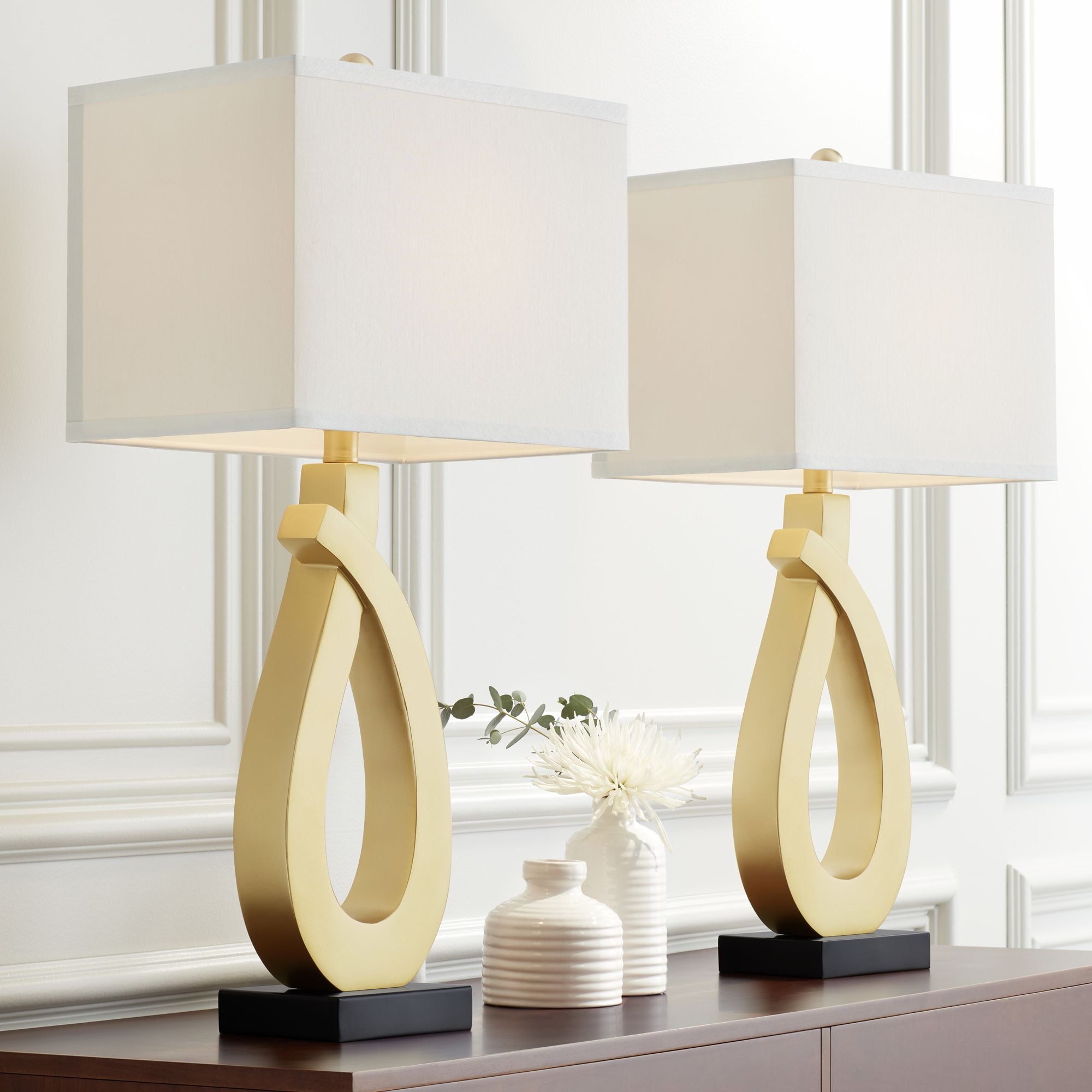 Simone Gold and Black Sculptural Table Lamps with USB Ports