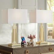 360 Lighting Sonia Modern Table Lamps 29 1/2" Tall Set of 2 Gold Metal with Dual USB Charging Ports White Rectangular Shade for Bedroom Living Room