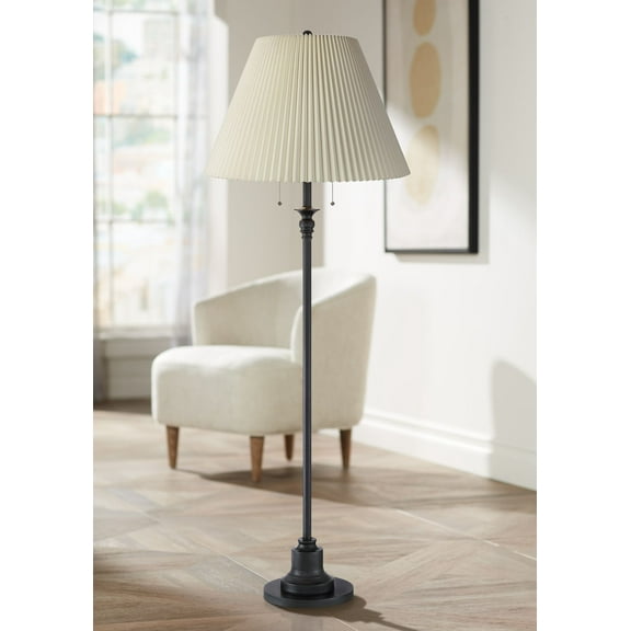 360 Lighting Spenser Retro Art Deco 58" Tall Floor Lamp Oiled Bronze Brown Beige Fabric Pleated Empire Shade for Living Room Bedroom House