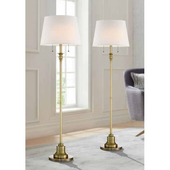 360 Lighting Spenser Traditional 58" Tall Standing Floor Lamps Set of 2 Lights Pull Chain Gold Metal Brushed Antique Brass Finish