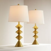 360 Lighting Stacked Diamonds 24" High Small Mid Century Modern Table Lamps Set of 2 Gold Finish Metal Living Room Bedroom