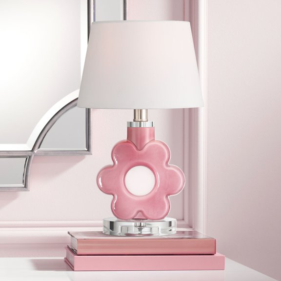 360 Lighting Stuart 15" High Pink Glass Flower Accent Table Lamp