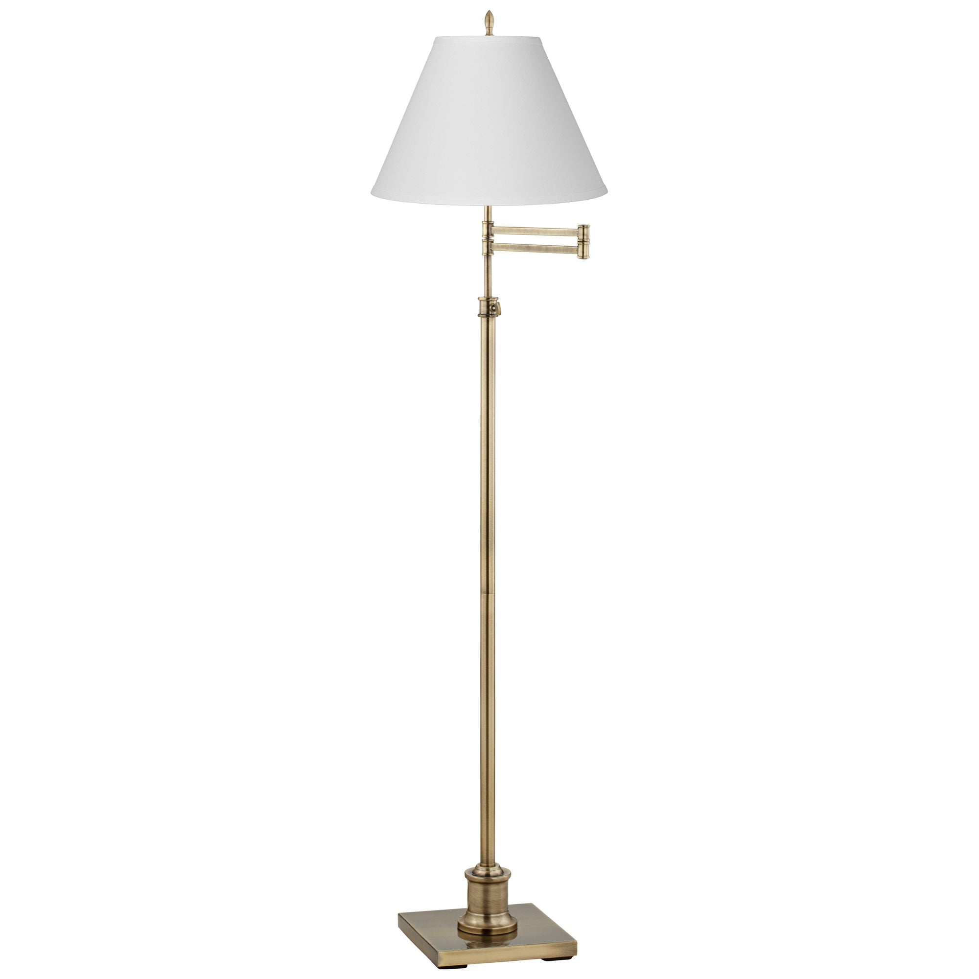 Adjustable Antique White Linen Brass Swing Arm Floor Lamp