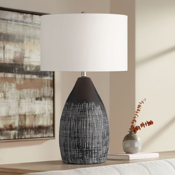 360 Lighting Tabira 28 1/4" Tall Modern End 3-Way Table Lamp Black Finish Ceramic Single Living Room Bedroom (Colors May Vary)