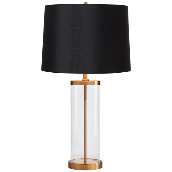 360 Lighting Table Lamp Fillable 26" High Clear Glass Gold Cylinder Black Hardback Drum Shade for Living Room Bedroom Nightstand