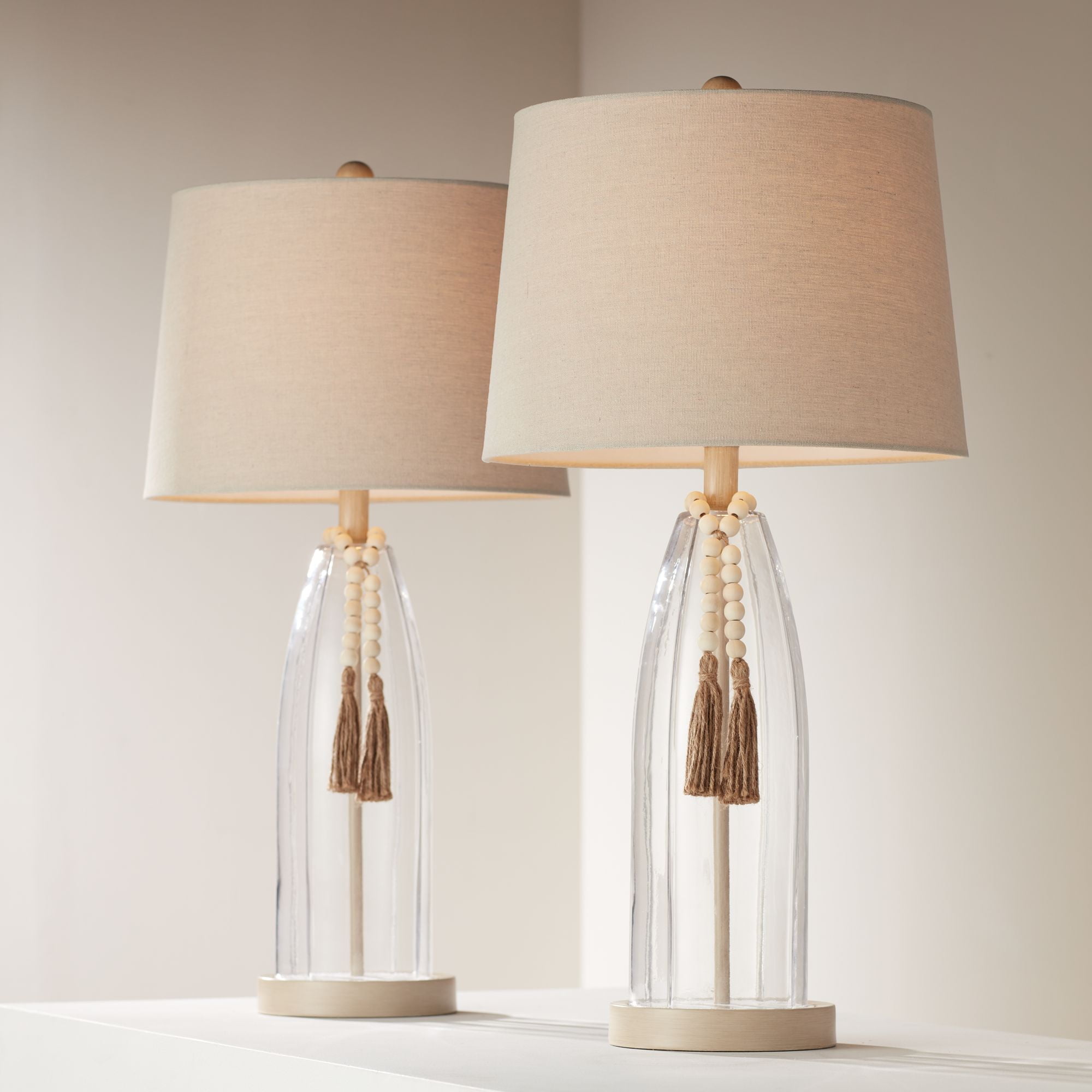 27" Clear Glass and Linen Coastal Table Lamps Set of 2