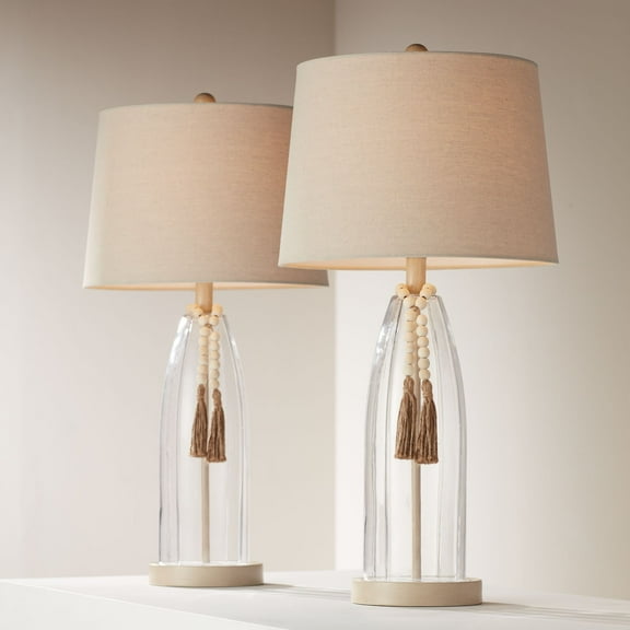 360 Lighting Tibet 27" Tall Modern Coastal 3-Way Table Lamps Set of 2 Clear Glass White Shade Living Room Bedroom Bedside Nightstand
