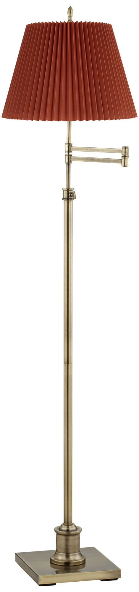 Adjustable Antique Brass Floor Lamp with Rust Brown Linen Shade